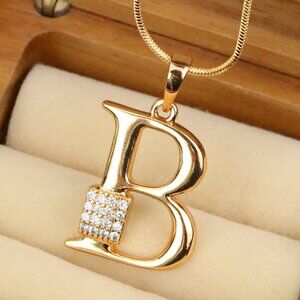 "Rose Gold Letter B Pendant with Crystal Accent, XPPT1413